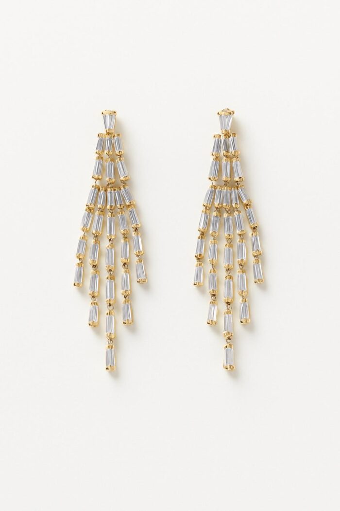 Golden Drape – Chandelier Earrings with Baguette-Cut White Zirconia - Image 1