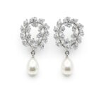 Frosted Laurel – Drop Earrings with Marquise-Cut Zirconia & Teardrop Pearl