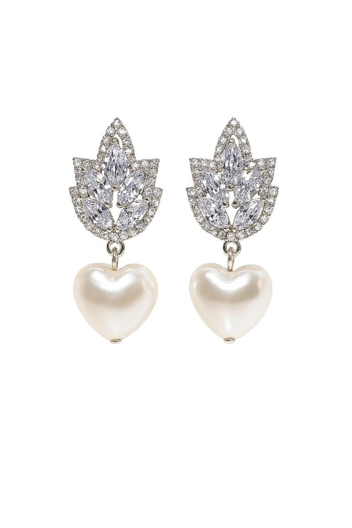 Royal Heart – Drop Earrings with Marquise-Cut Zirconia & Pearl Heart Charm - Image 1