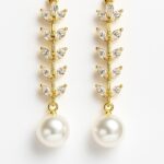 Golden Vine – Drop Earrings with Marquise-Cut Zirconia & Round Pearl