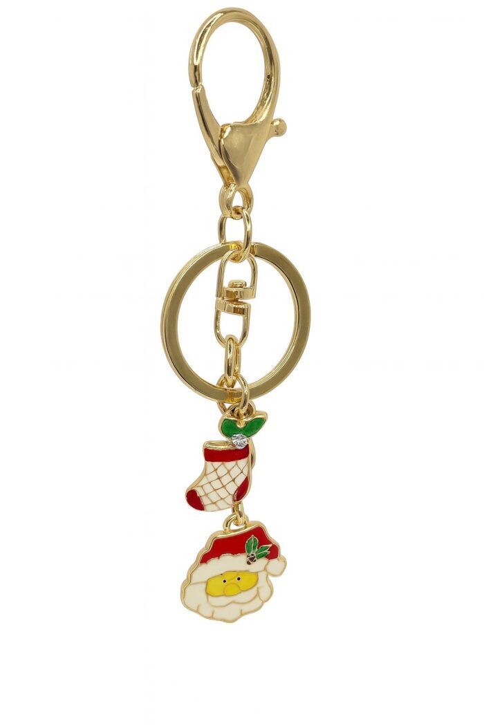 Holiday Glow – Enamel Santa & Stocking Christmas Keychain - Image 1