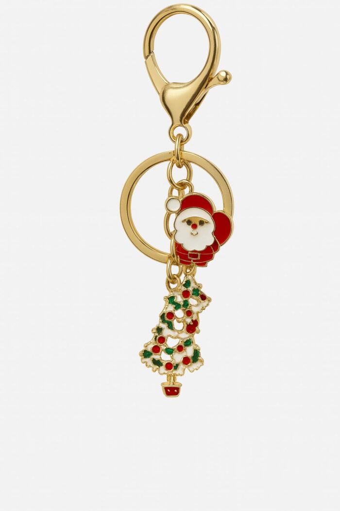 Festive Cheer – Enamel Santa & Christmas Tree Holiday Keychain - Image 1
