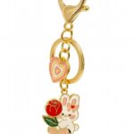 Sweet Blossom – Enamel Bunny & Heart Charm Keychain
