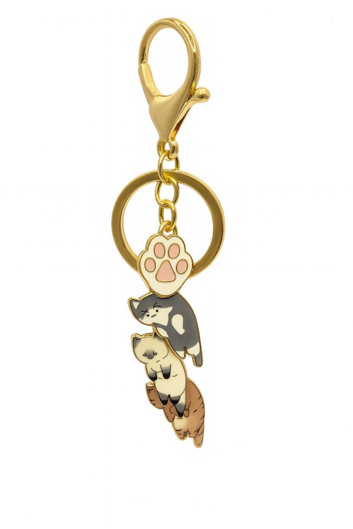 Paw Pile – Enamel Cat Stack & Paw Charm Keychain - Image 1