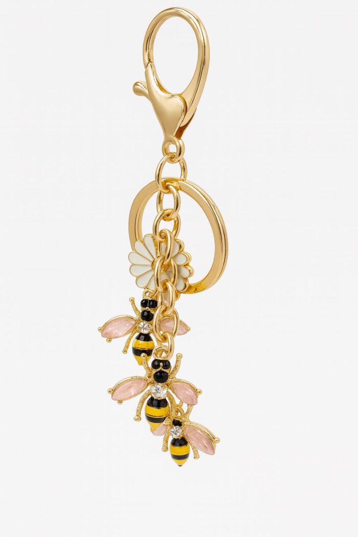 Blooming Hive – Crystal Stone Bee & Daisy Charm Keychain - Image 1