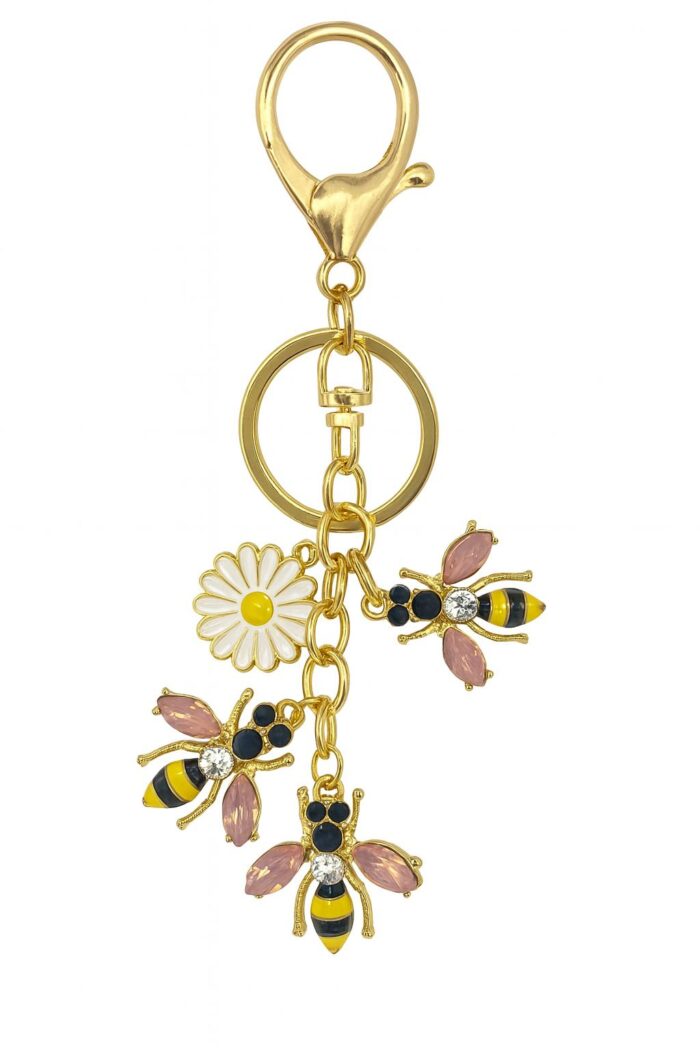 Blooming Hive – Crystal Stone Bee & Daisy Charm Keychain - Image 2