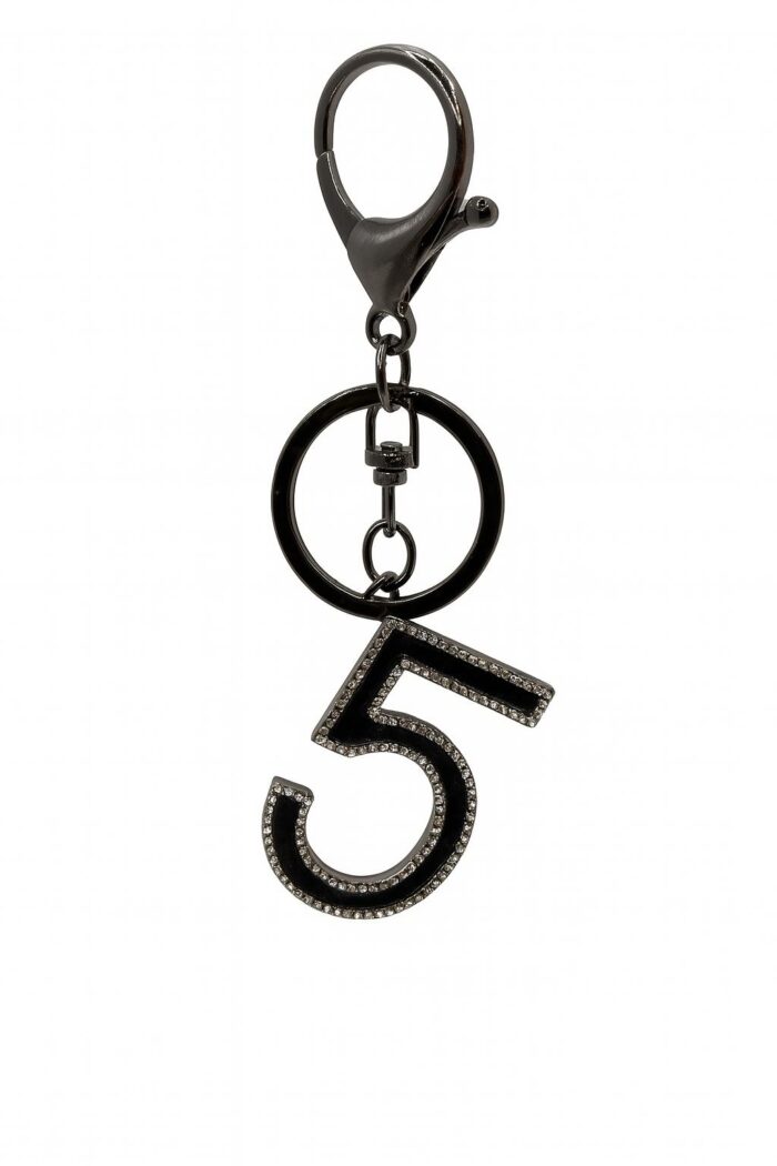 Noir Sparkle – Crystal Number 5 Black Keychain - Image 1