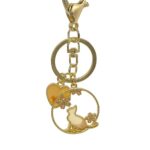 Golden Serenity – Enamel Cat & Crystal Blossom Keychain