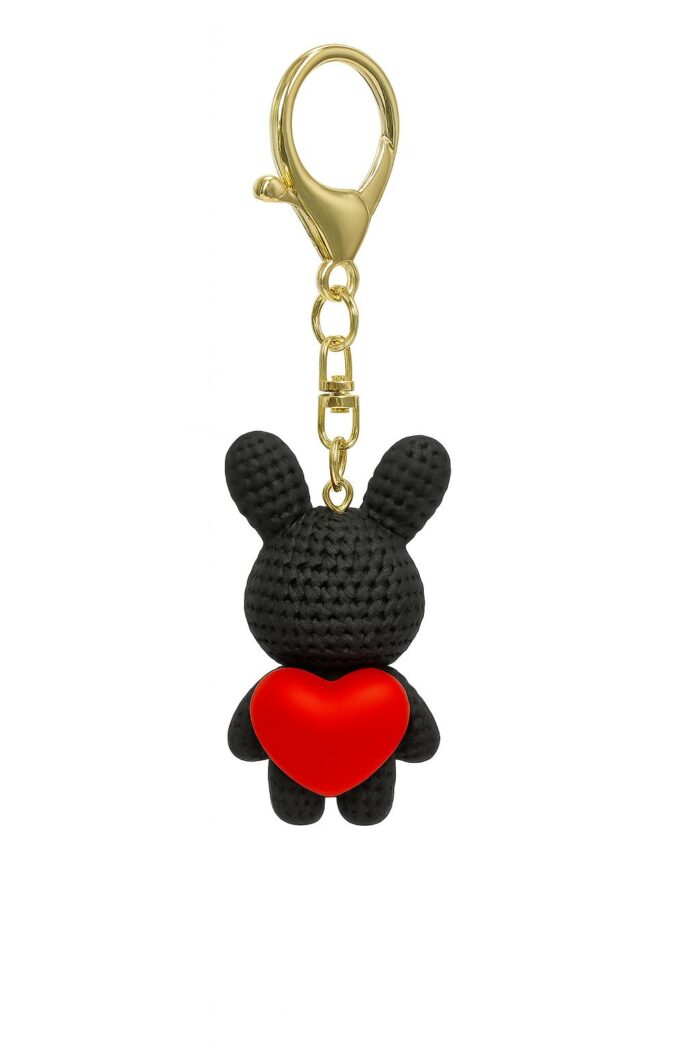 Love Plush – Black Bunny with Red Heart Keychain - Image 1