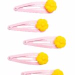 Sunshine Bloom – Yellow Flower Snap Hair Clip Set (5 Pcs)
