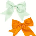 Satin Elegance Twin Bows – Set of 2 (Mint & Tangerine)