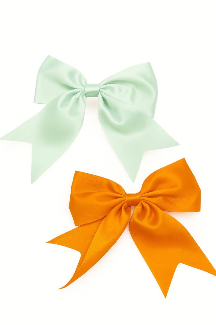 Satin Elegance Twin Bows – Set of 2 (Mint & Tangerine) - Image 1