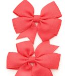 Rosy Pop Grosgrain Bows – Set of 2(Coral Red)