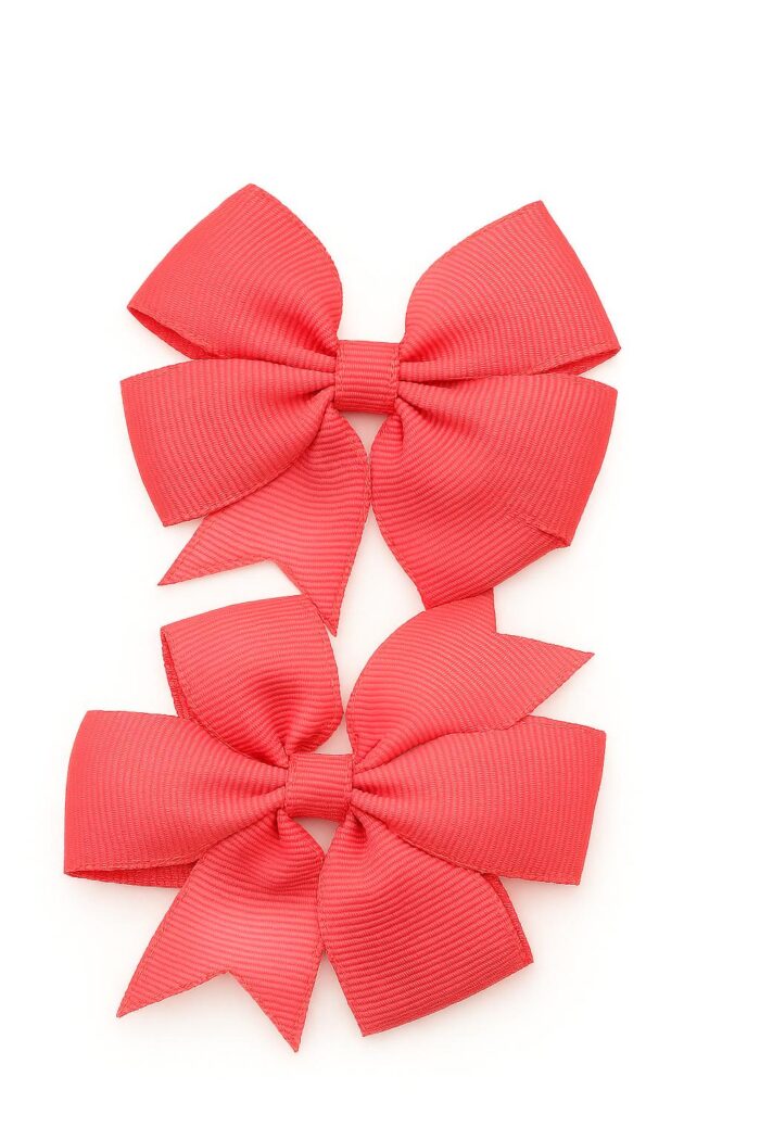 Rosy Pop Grosgrain Bows – Set of 2(Coral Red) - Image 1