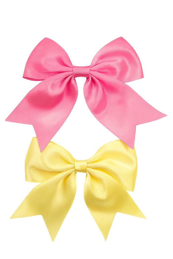 Blush & Bloom Satin Bows – Set of 2 (Pink & Lemon) - Image 1