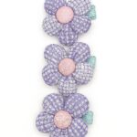 Violet Gingham Bloom Clips – Set of 3