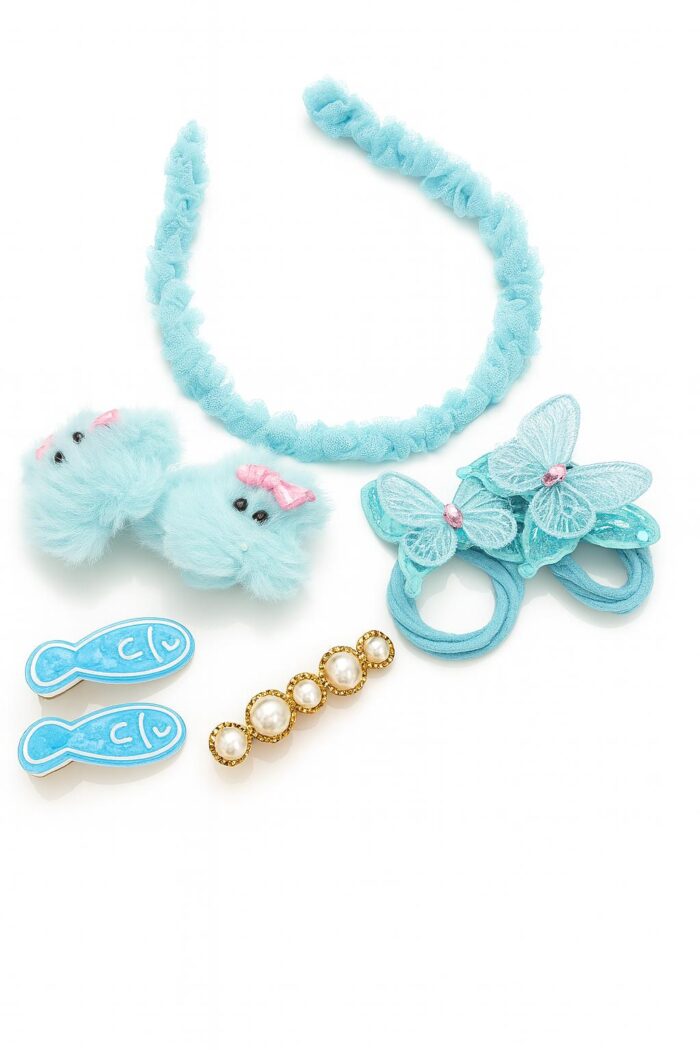 Blue Frost Charm – 7-Piece Hair Accessory Set with Headband, Clips, and Hair Ties - Image 1