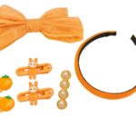 Tangerine Pop – 7-Piece Hair Accessory Set with Bow Clip, Headband, Snap Clips, Alligator Clips & Pearl Barrette