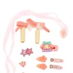 Melody Pink Princess – 9-Piece Hair Accessory Set with Curlers, Hair Clips, Stars & Ribbons