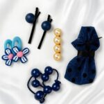 Midnight Bloom – 6-Piece Hair Pin Set with Pearl Clip, Satin Bow, Ball Ponytails, Bunny Clips & Decorative Pins