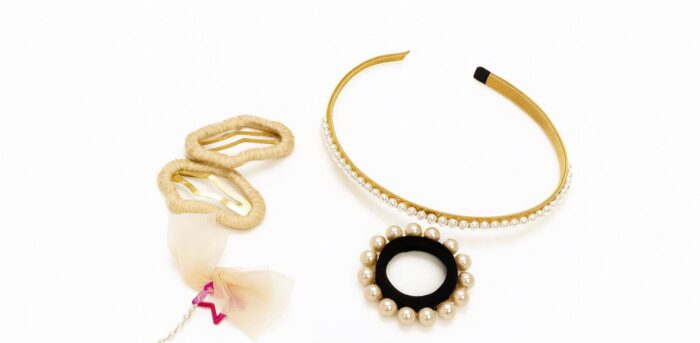 Golden Grace – 4-Piece Hair Pin Set with Headband, Star Charm Snap Clips, Elastic Hair Tie, and Pearl Bracelet Scrunchie - Image 1