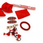 Cherry Charm Set – 7-Piece Hair Pins Set with Bow Clip, Plaid Snap Clips, Hair Ties, Elastic Bands, Pearl Barrette and Decorative Pin