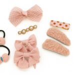 Blush Belle Set – 9-Piece Hair Pins Set with Bows, Pearl Barrette, Elastic Hair Ties, Plush Clips, and Snap Barrettes