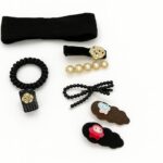 Noir Luxe – 7-Piece Hair Pin Set with Elastic Hair Tie, Pearl Clip, Embellished Snap Clips, Bow Pin, Claw Clip, and Headband
